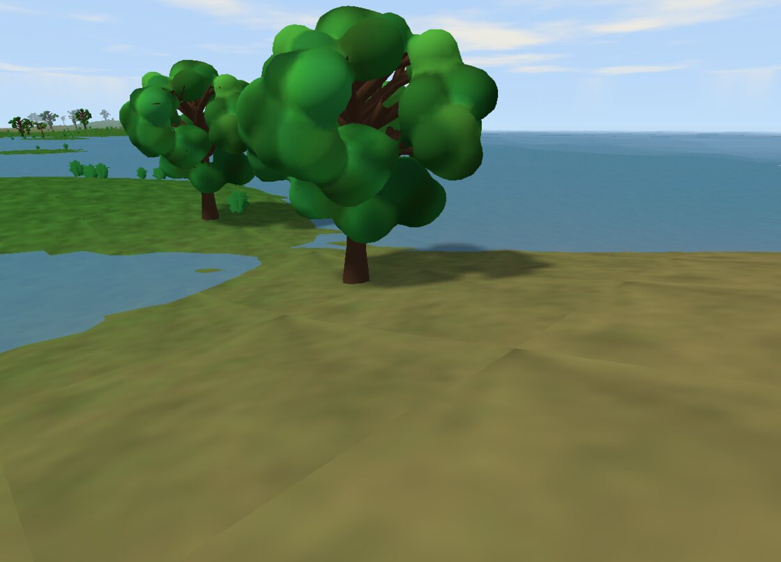Close detail of procedurally generated oak canopies